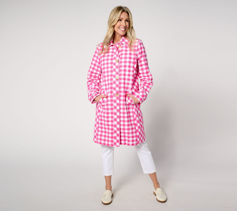Isaac Mizrahi Live! Petite Gingham Button Front Car Coat — Main view