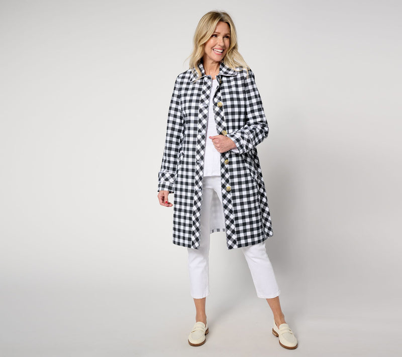 Isaac Mizrahi Live! Petite Gingham Button Front Car Coat — View 7
