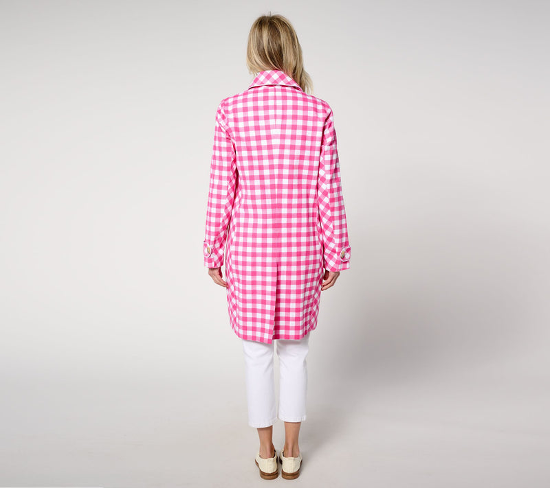 Isaac Mizrahi Live! Petite Gingham Button Front Car Coat — View 8