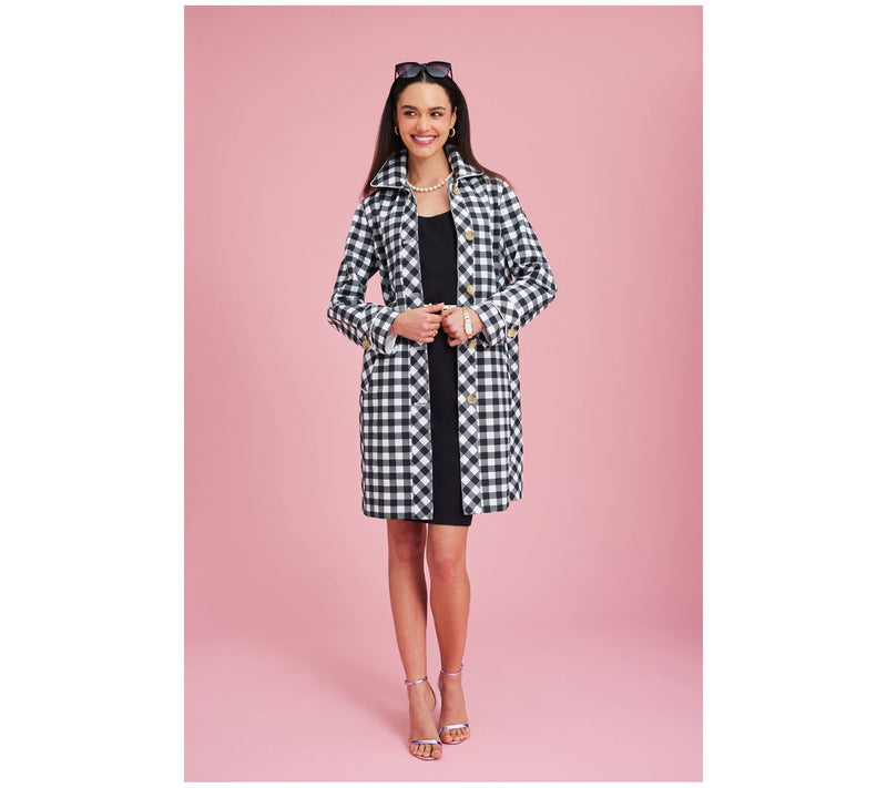 Isaac Mizrahi Live! Petite Gingham Button Front Car Coat — View 11