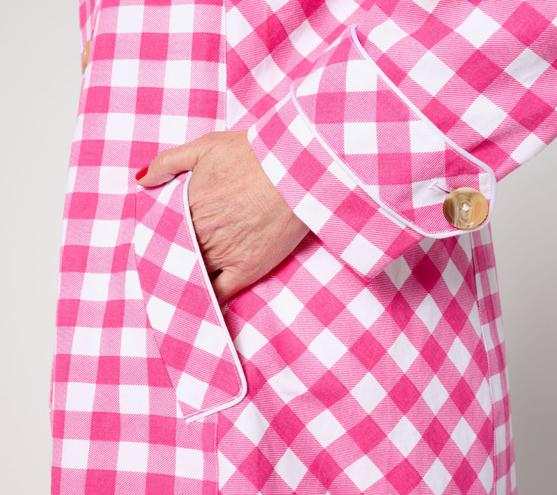 Isaac Mizrahi Live! Petite Gingham Button Front Car Coat — View 9