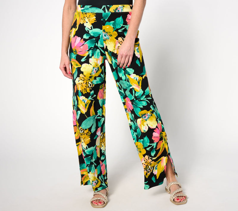 Denim & Co. Beach Jersey Petite Wide Leg Pant with Slits — View 5