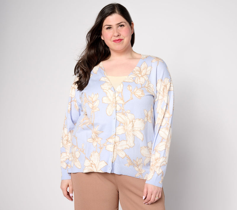 BEAUTIFUL by Lawrence Zarian Floral Printed V-Neck Cardigan — View 5