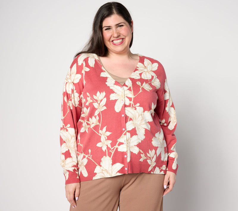 BEAUTIFUL by Lawrence Zarian Floral Printed V-Neck Cardigan — View 9