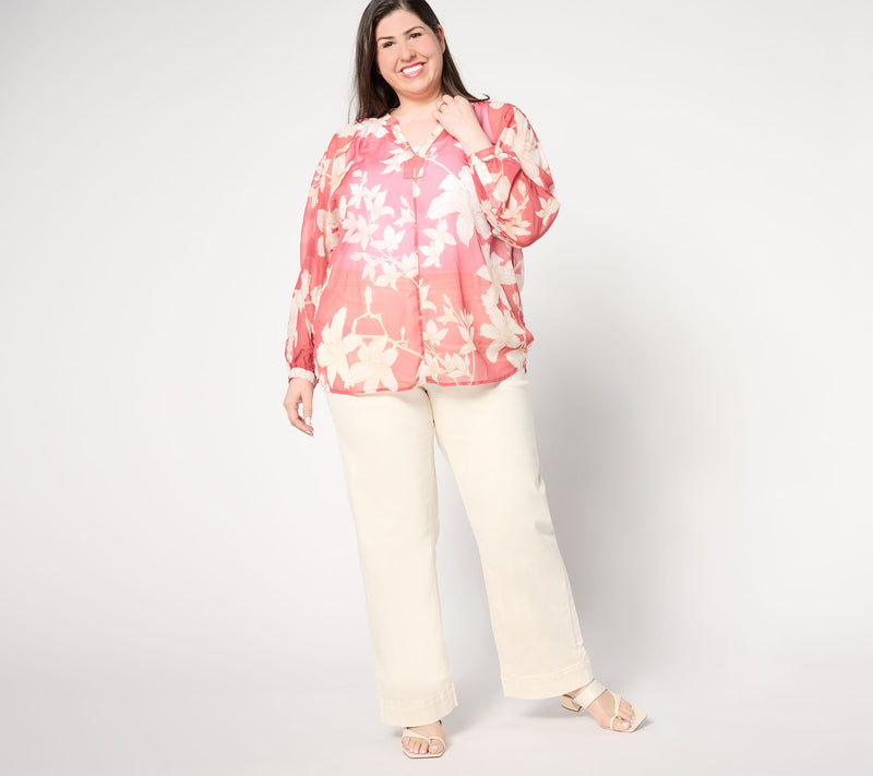 BEAUTIFUL by Lawrence Zarian Printed Y-Neck Dolman Sleeve Top — View 3