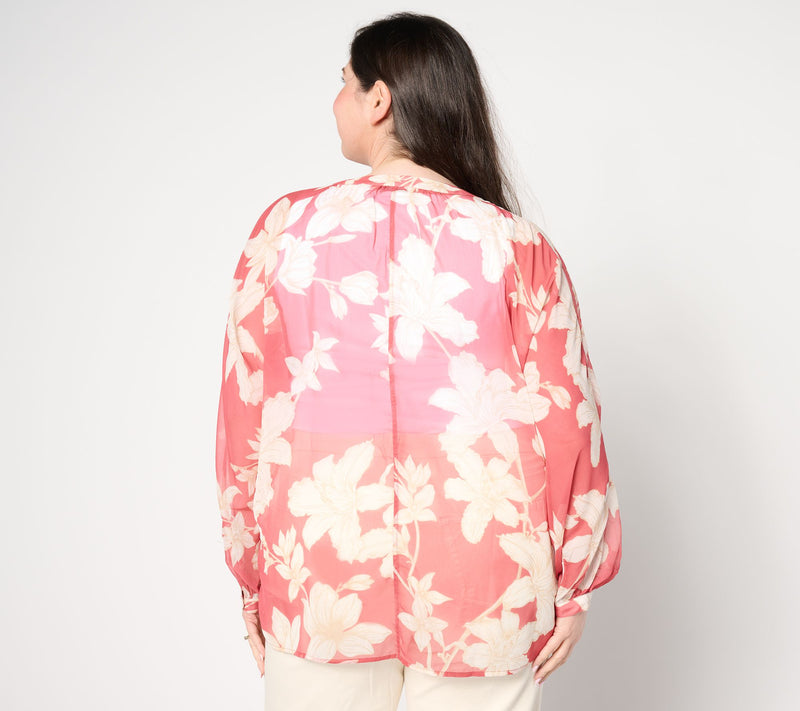BEAUTIFUL by Lawrence Zarian Printed Y-Neck Dolman Sleeve Top — View 2