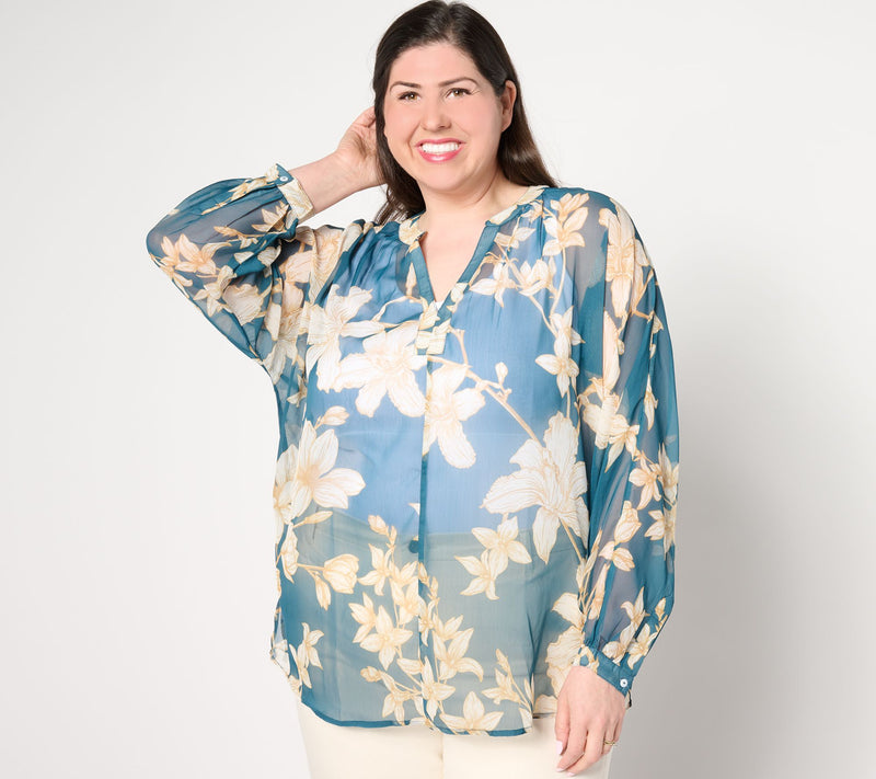 BEAUTIFUL by Lawrence Zarian Printed Y-Neck Dolman Sleeve Top — View 12