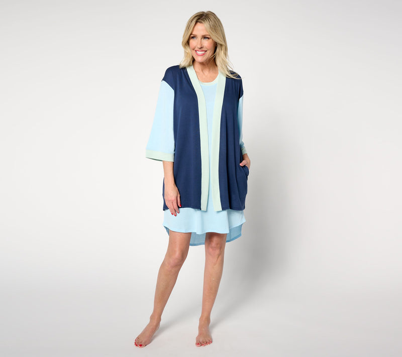 Cuddl Duds Airy Terry 3/4-Sleeve Open-Front Cardigan — View 3