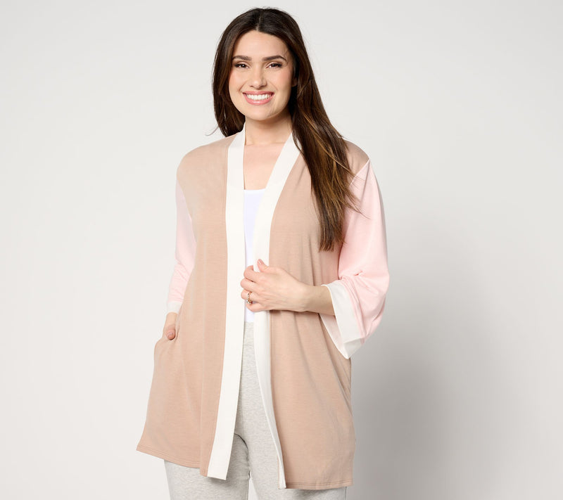 Cuddl Duds Airy Terry 3/4-Sleeve Open-Front Cardigan — View 10