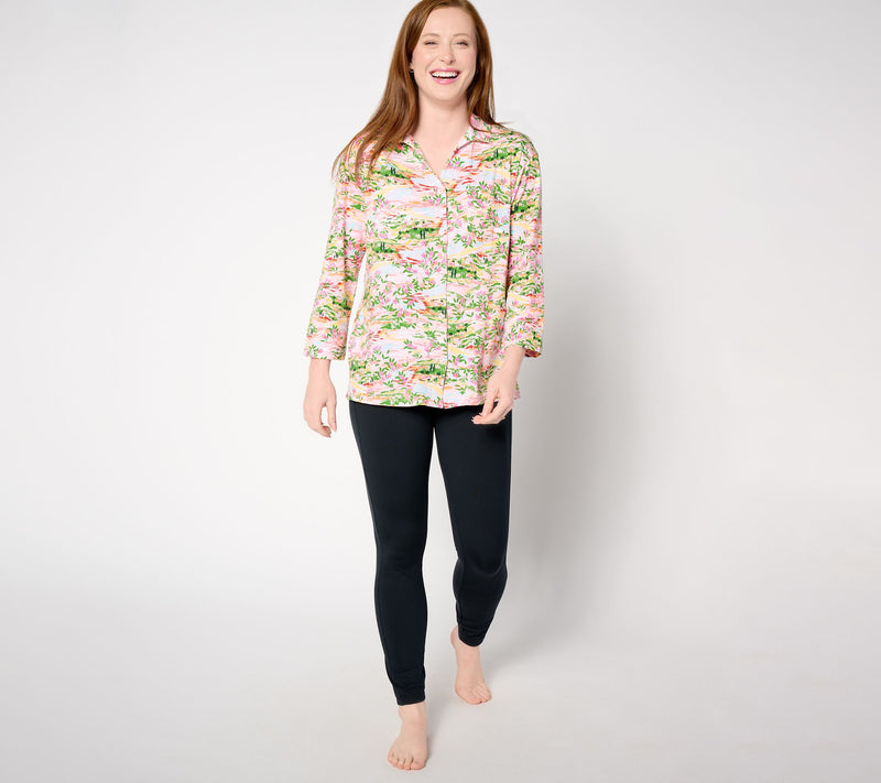 Cuddl Duds Cotton Core Notch Collar Vacation Button Up — View 3
