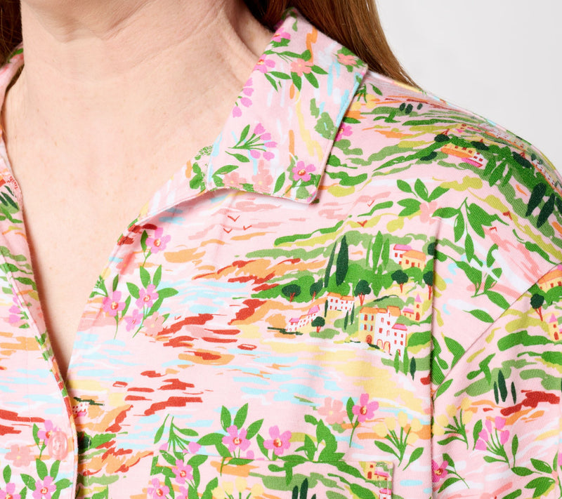 Cuddl Duds Cotton Core Notch Collar Vacation Button Up — View 4