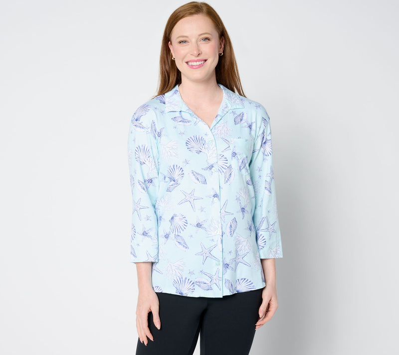 Cuddl Duds Cotton Core Notch Collar Vacation Button Up — View 14