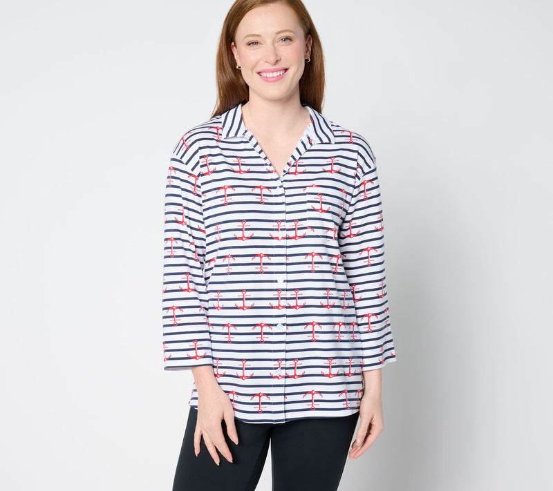 Cuddl Duds Cotton Core Notch Collar Vacation Button Up — View 16