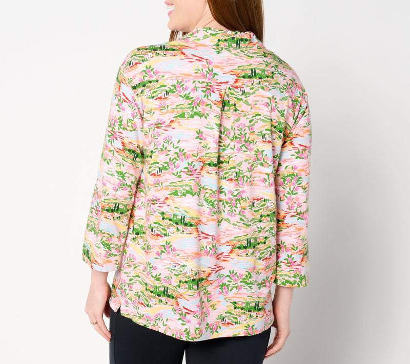 Cuddl Duds Cotton Core Notch Collar Vacation Button Up — View 2