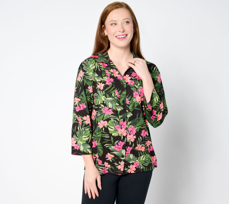 Cuddl Duds Cotton Core Notch Collar Vacation Button Up — View 17