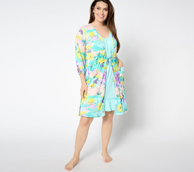 Cuddl Duds Cool and Airy Making Waves Tank Dress and Wrap Set — Main view