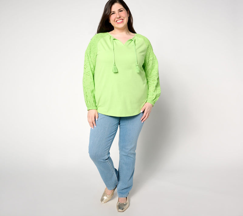 Belle by Kim Gravel Eyelet Everything Mixed Media Top — View 15
