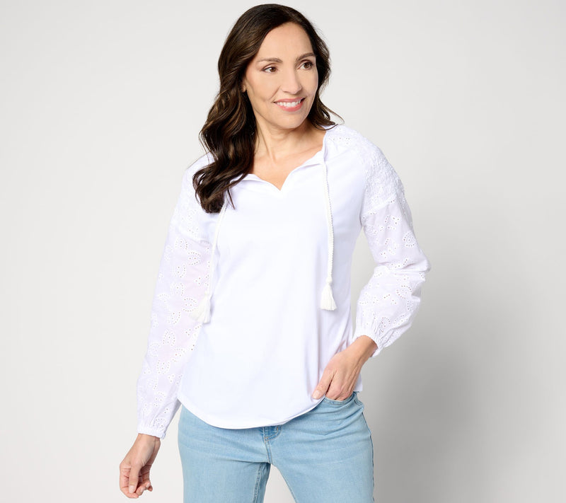 Belle by Kim Gravel Eyelet Everything Mixed Media Top — View 7
