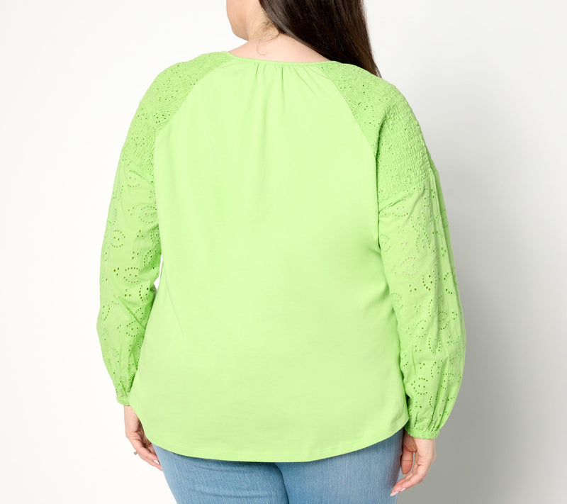 Belle by Kim Gravel Eyelet Everything Mixed Media Top — View 14