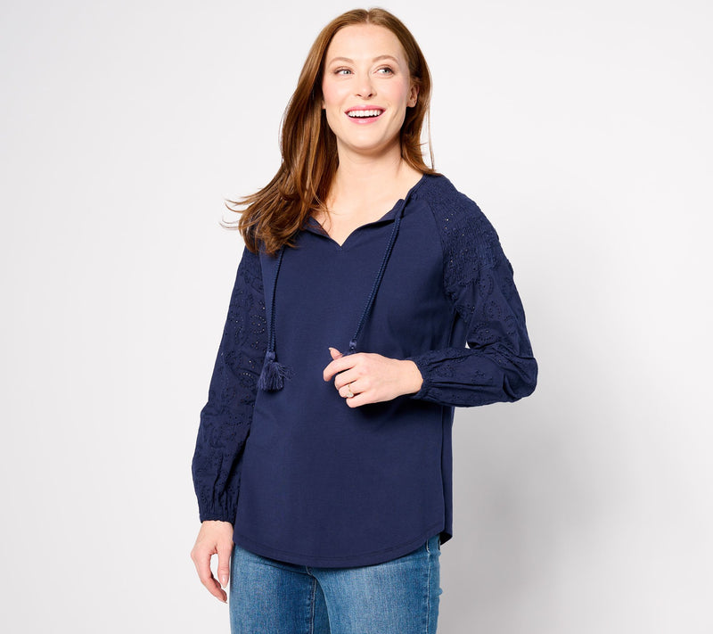 Belle by Kim Gravel Eyelet Everything Mixed Media Top — View 13