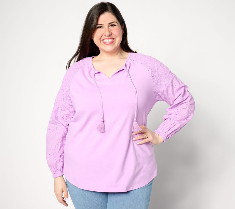 Belle by Kim Gravel Eyelet Everything Mixed Media Top — View 5