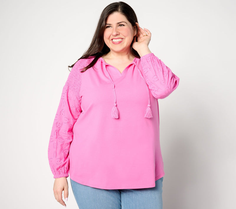 Belle by Kim Gravel Eyelet Everything Mixed Media Top — View 11