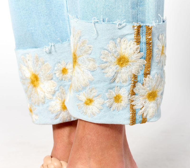 Driftwood Jeans Colette Embroidered Crop Straight Jean-Daisy — View 4