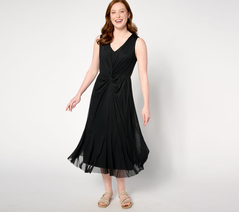 Isaac Mizrahi Live! Regular Always Isaac Twist Front Mesh Midi Dress — View 9