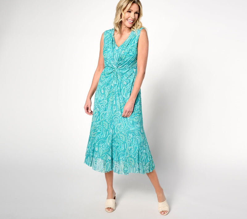 Isaac Mizrahi Live! Tall Always Isaac Twist Front Mesh Midi Dress — View 3