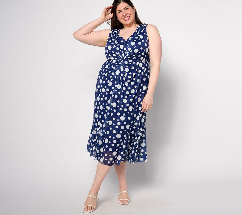 Isaac Mizrahi Live! Tall Always Isaac Twist Front Mesh Midi Dress — View 7