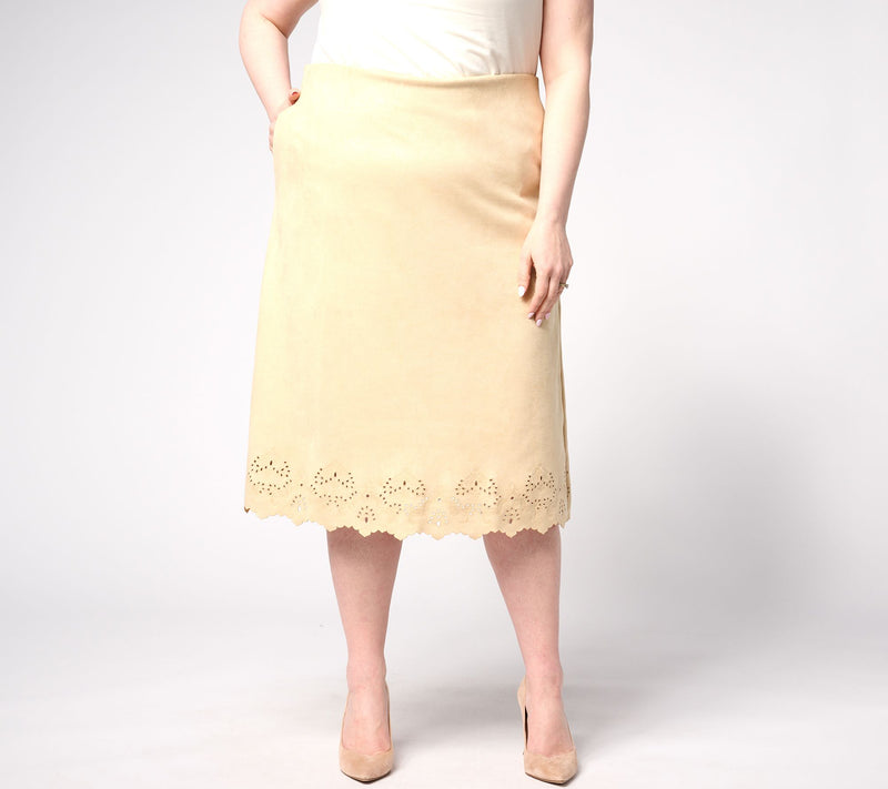 BEAUTIFUL by Lawrence Zarian Regular Suede Eyelet Pull-On Skirt — View 5