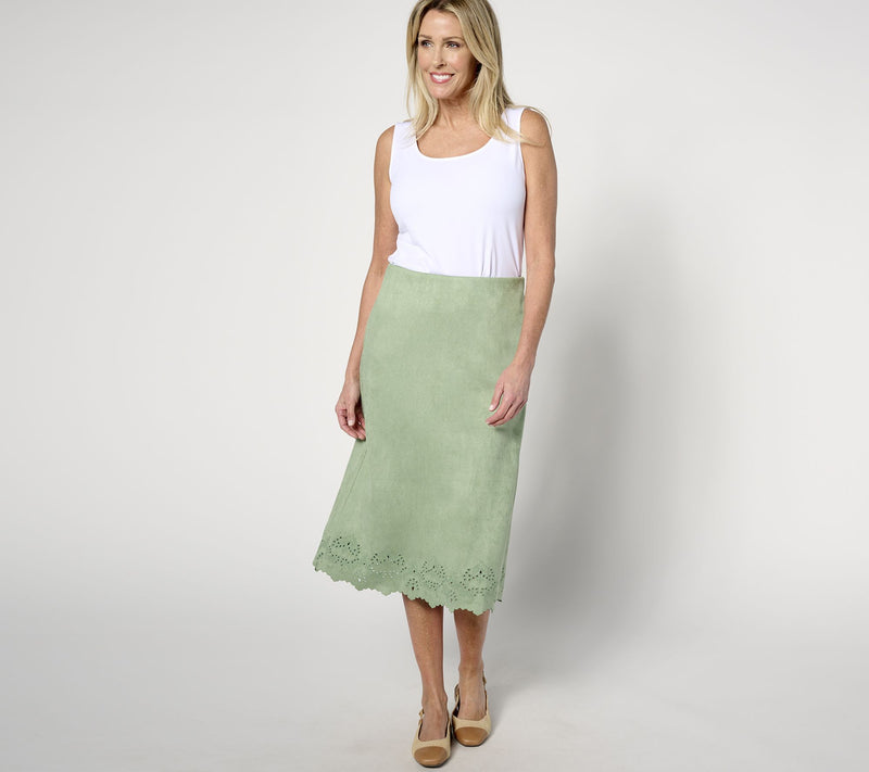 BEAUTIFUL by Lawrence Zarian Petite Suede Eyelet Pull-On Skirt — View 3