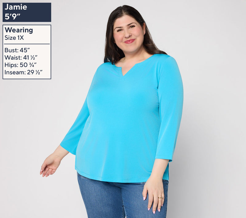 Susan Graver Modern Essentials Liquid Knit Split-Neck Top — View 12
