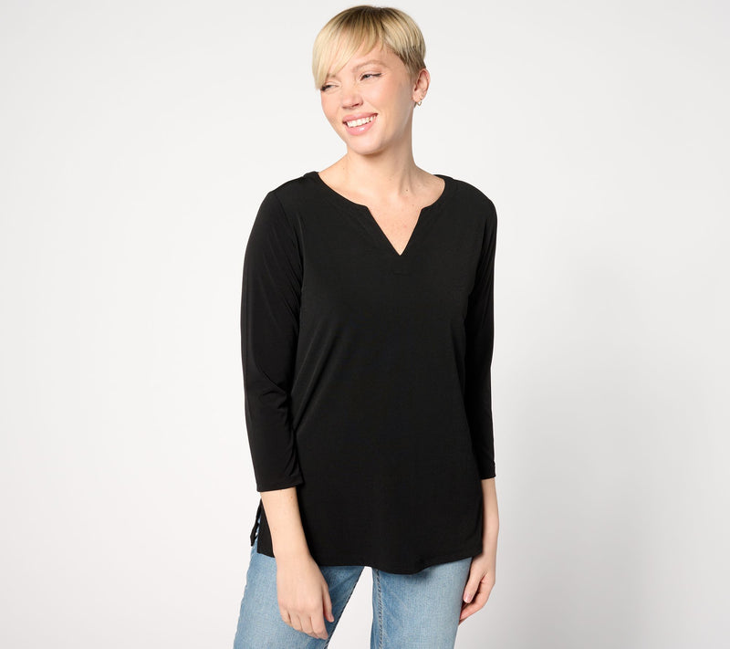 Susan Graver Modern Essentials Liquid Knit Split-Neck Top — View 11