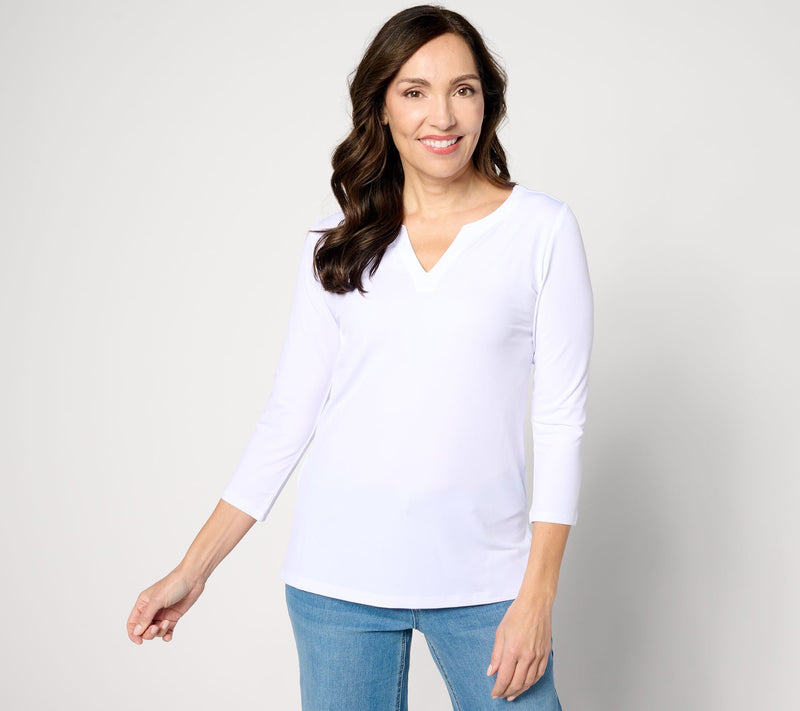 Susan Graver Modern Essentials Liquid Knit Split-Neck Top — View 5