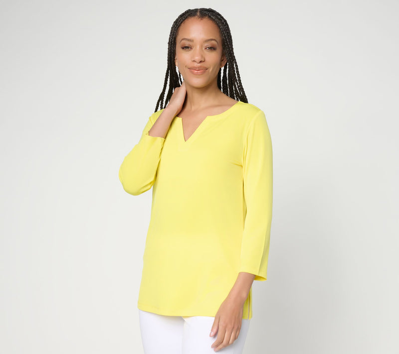 Susan Graver Modern Essentials Liquid Knit Split-Neck Top — Main view