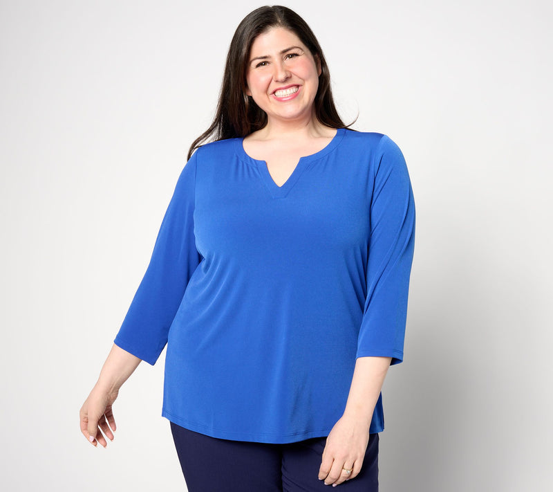 Susan Graver Modern Essentials Liquid Knit Split-Neck Top — View 3