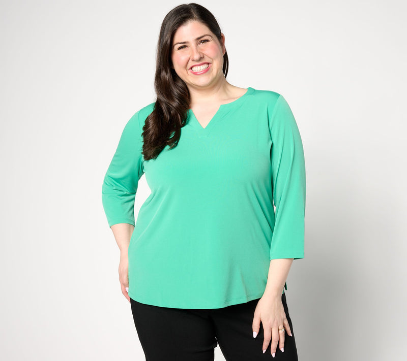 Susan Graver Modern Essentials Liquid Knit Split-Neck Top — View 9