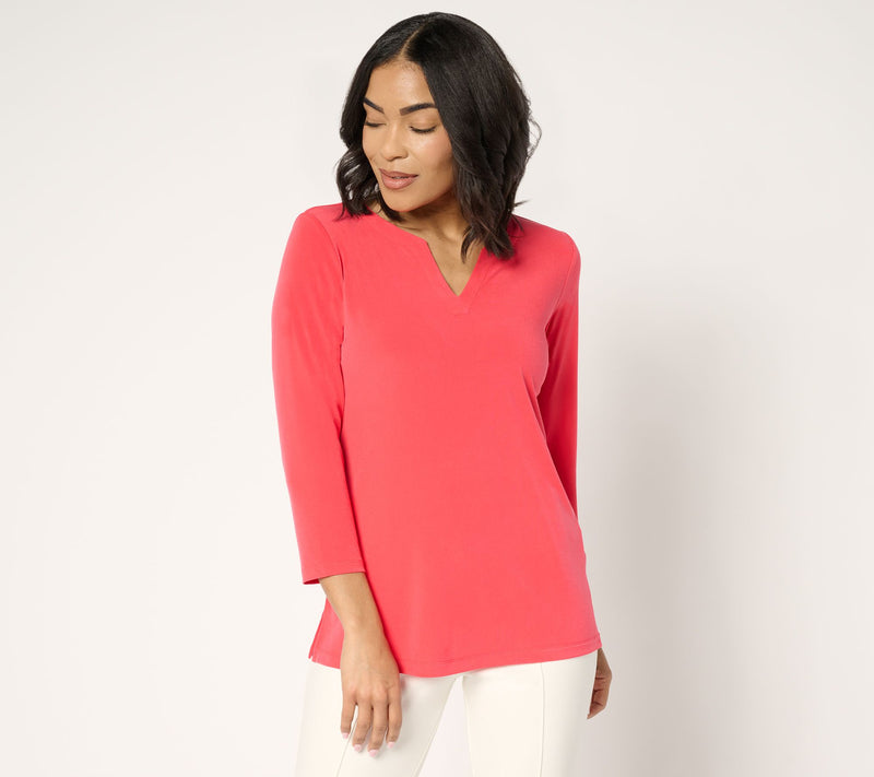 Susan Graver Modern Essentials Liquid Knit Split-Neck Top — View 23