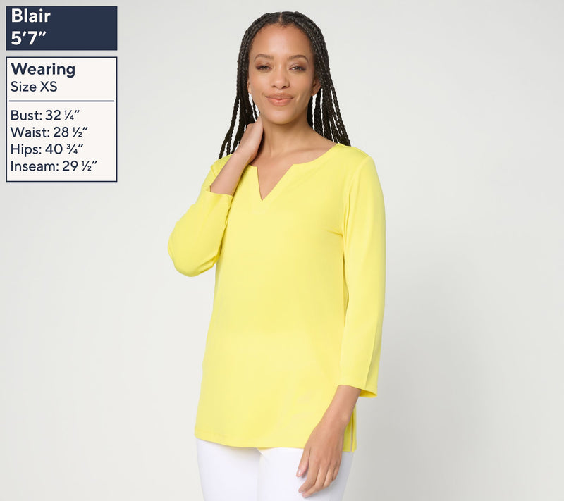 Susan Graver Modern Essentials Liquid Knit Split-Neck Top — View 13