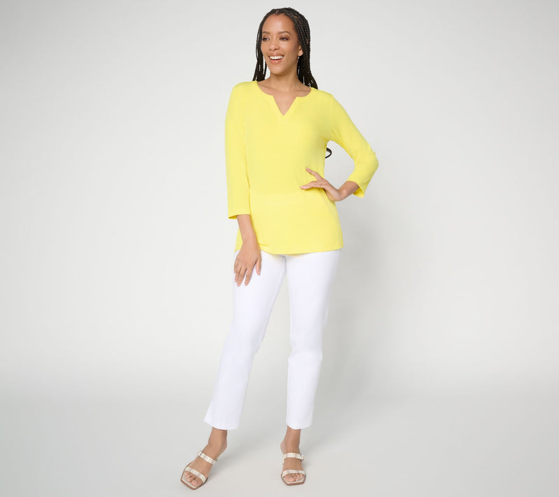 Susan Graver Modern Essentials Liquid Knit Split-Neck Top — View 15