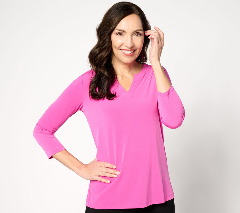 Susan Graver Modern Essentials Liquid Knit Split-Neck Top — View 7