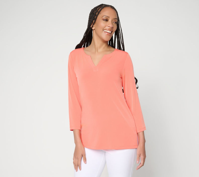 Susan Graver Modern Essentials Liquid Knit Split-Neck Top — View 26