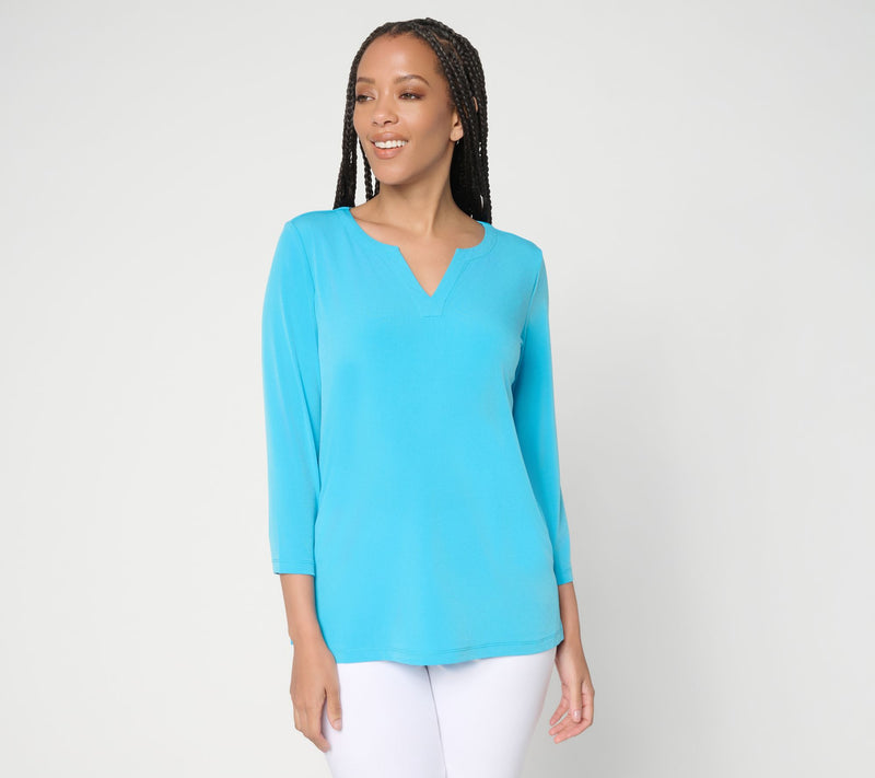 Susan Graver Modern Essentials Liquid Knit Split-Neck Top — View 27