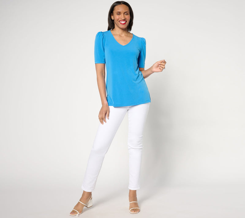 Susan Graver Set of 2 Print & Solid Liquid Knit Tops — View 13