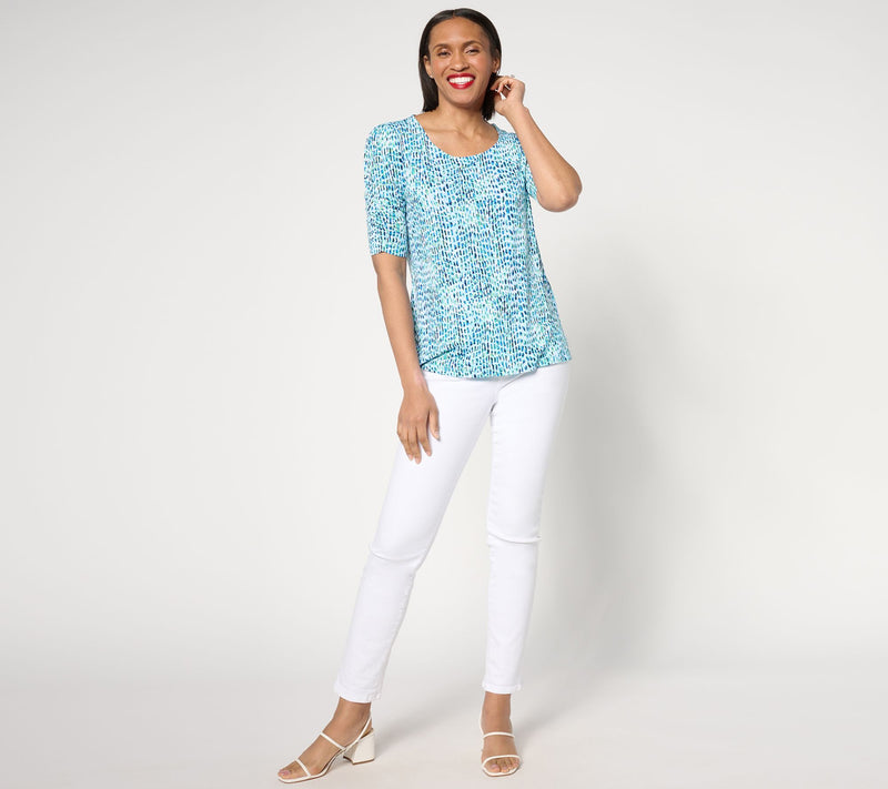 Susan Graver Set of 2 Print & Solid Liquid Knit Tops — View 15