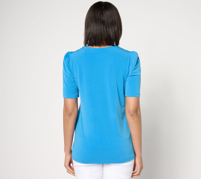 Susan Graver Set of 2 Print & Solid Liquid Knit Tops — View 12