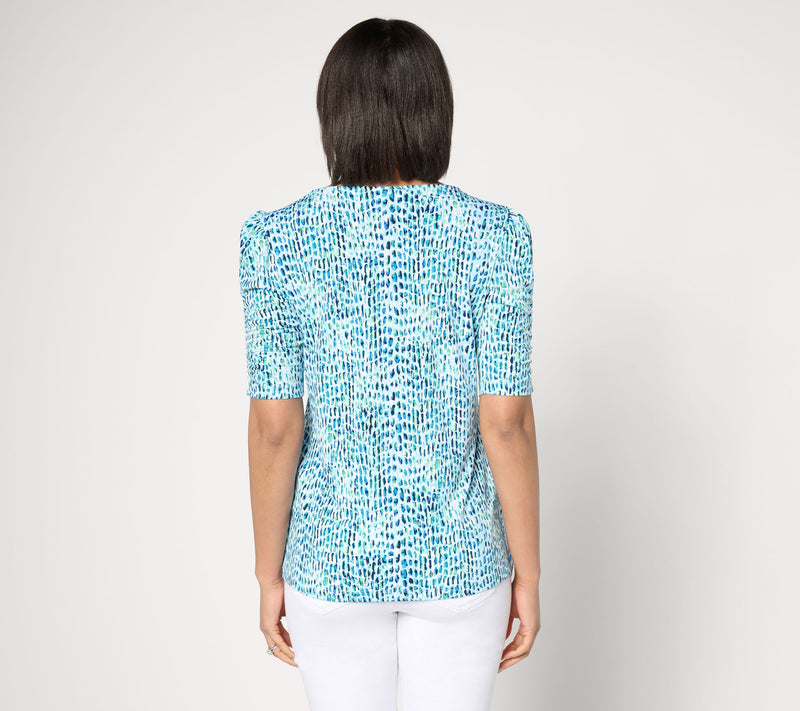 Susan Graver Set of 2 Print & Solid Liquid Knit Tops — View 16