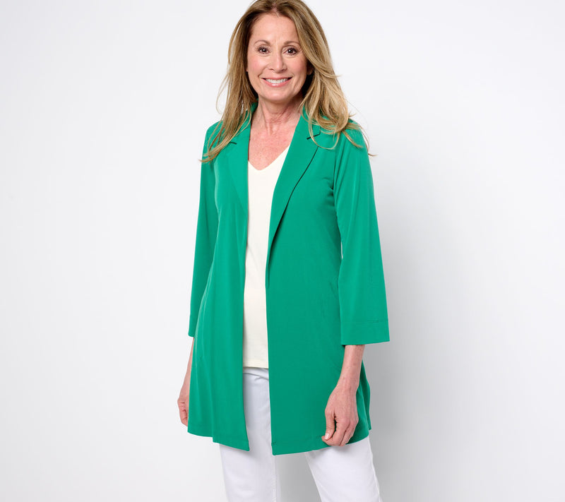 Susan Graver Every Day Petite Liquid Knit Open Front Cardigan — Main view