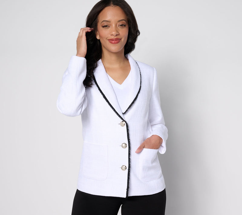 GRAVER Susan Graver Tweed Shawl Collar Blazer with Fray Trim — View 5